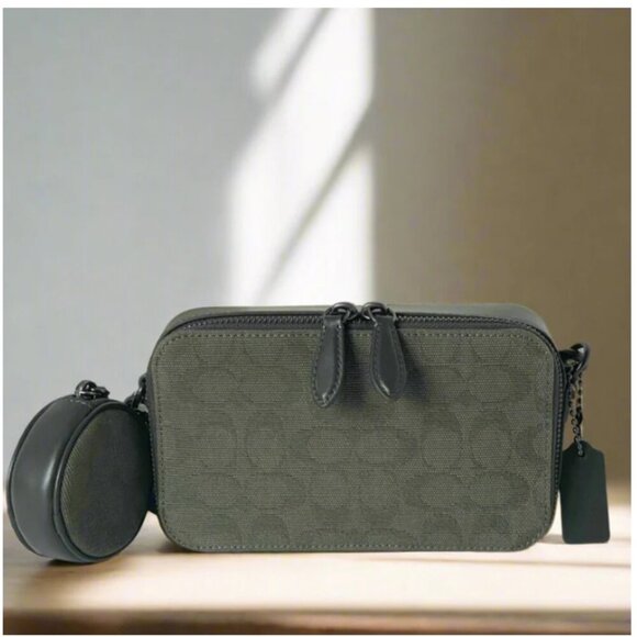 Coach Charter Slim Crossbody Messenger & Pouch Green Signature Jacquard CU207 - Picture 1 of 14